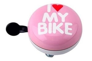 Sonnette Ding-Dong rose et blanc "I Love My Bike"